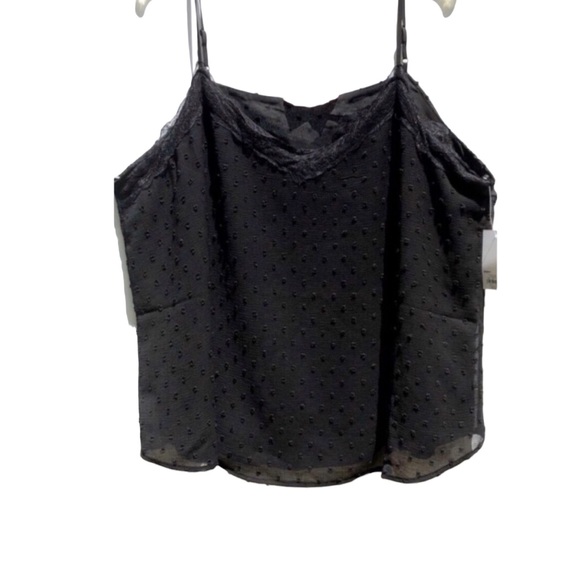 SO Black Lace Trim Swiss Dot Chiffon Camisole Size 2X - Picture 9 of 15